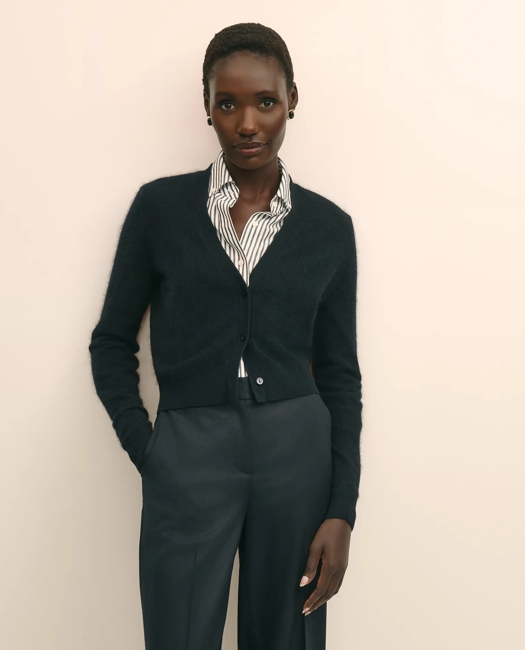 Wool-Cashmere Blend Cropped Cardigan Sweater