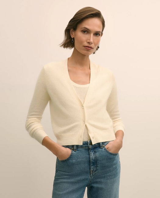 Wool-Cashmere Blend Cropped Cardigan Sweater