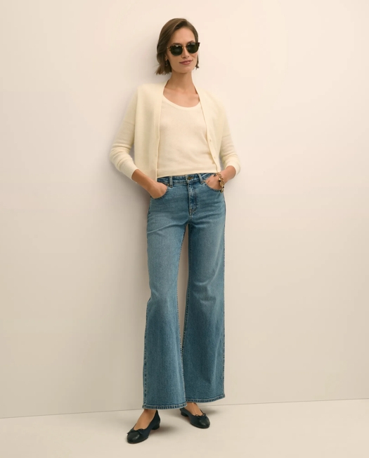 Wool-Cashmere Blend Brushed Short-Sleeve Sweater Shell