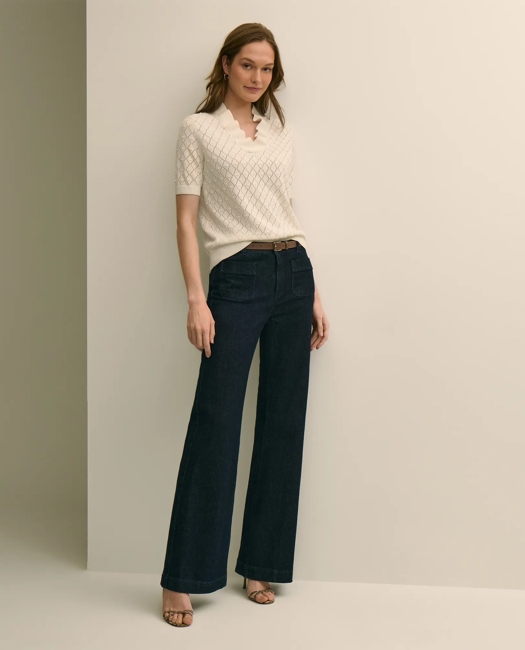 Cotton Viscose Short-Sleeve Ruffle Sweater