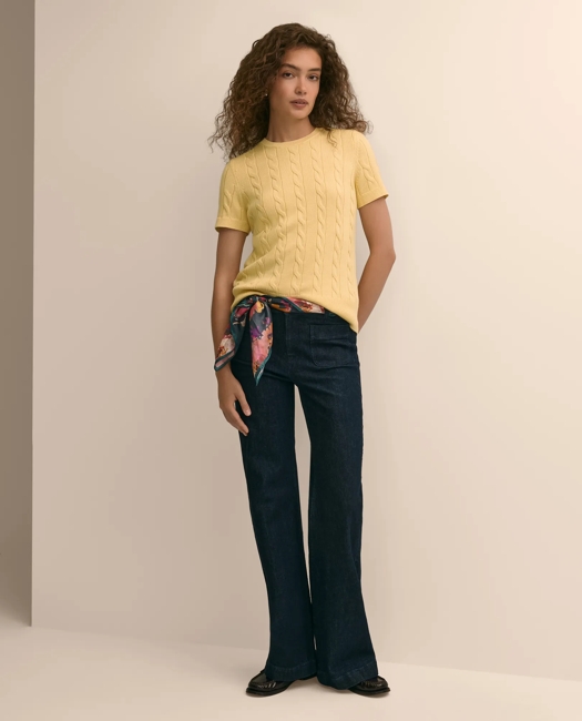 Supima Cotton Cable Short-Sleeve Sweater