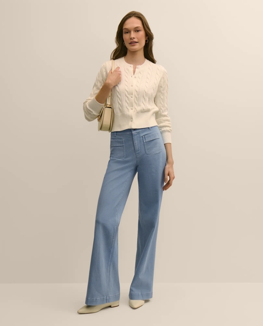 Supima Cotton Twinset Cropped Cable Cardigan Sweater