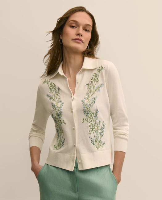 Supima Cotton Embroidered Cardigan Sweater