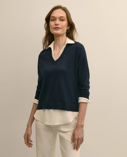 Supima Cotton Layered Sweater-Shirt