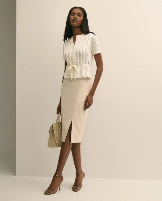 Short-Sleeve Pointelle Peplum Cardigan Sweater