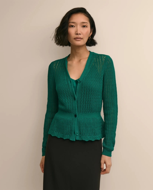 Cotton Pointelle Cardigan Sweater - Turquoise
