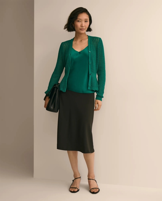 Cotton Pointelle Cardigan Sweater - Turquoise