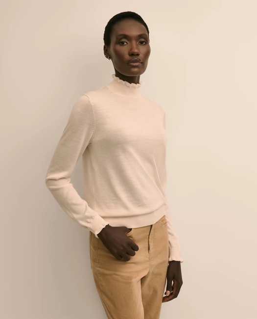 Merino Wool Blend Ruffle Turtleneck Sweater