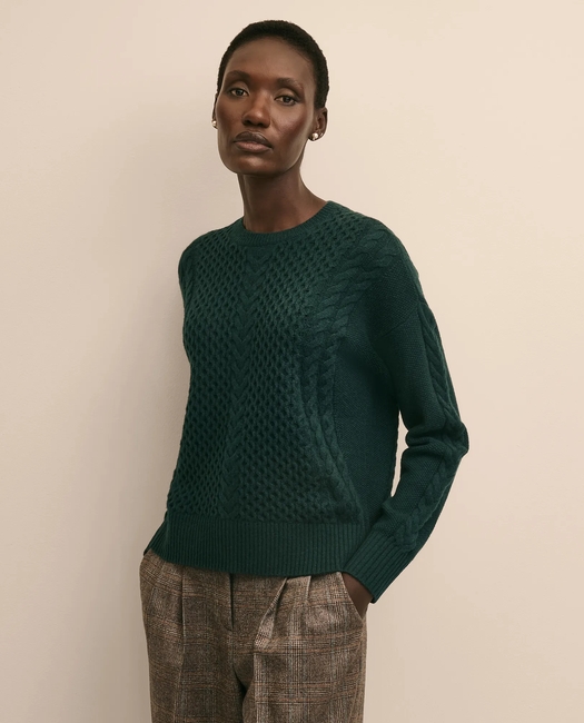 Merino Wool Blend Aran Sweater