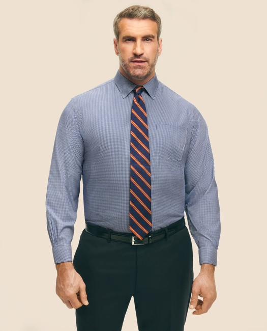 Big & Tall Stretch Supima Cotton Non-Iron Pinpoint Oxford Ainsley Collar, Gingham Dress Shirt