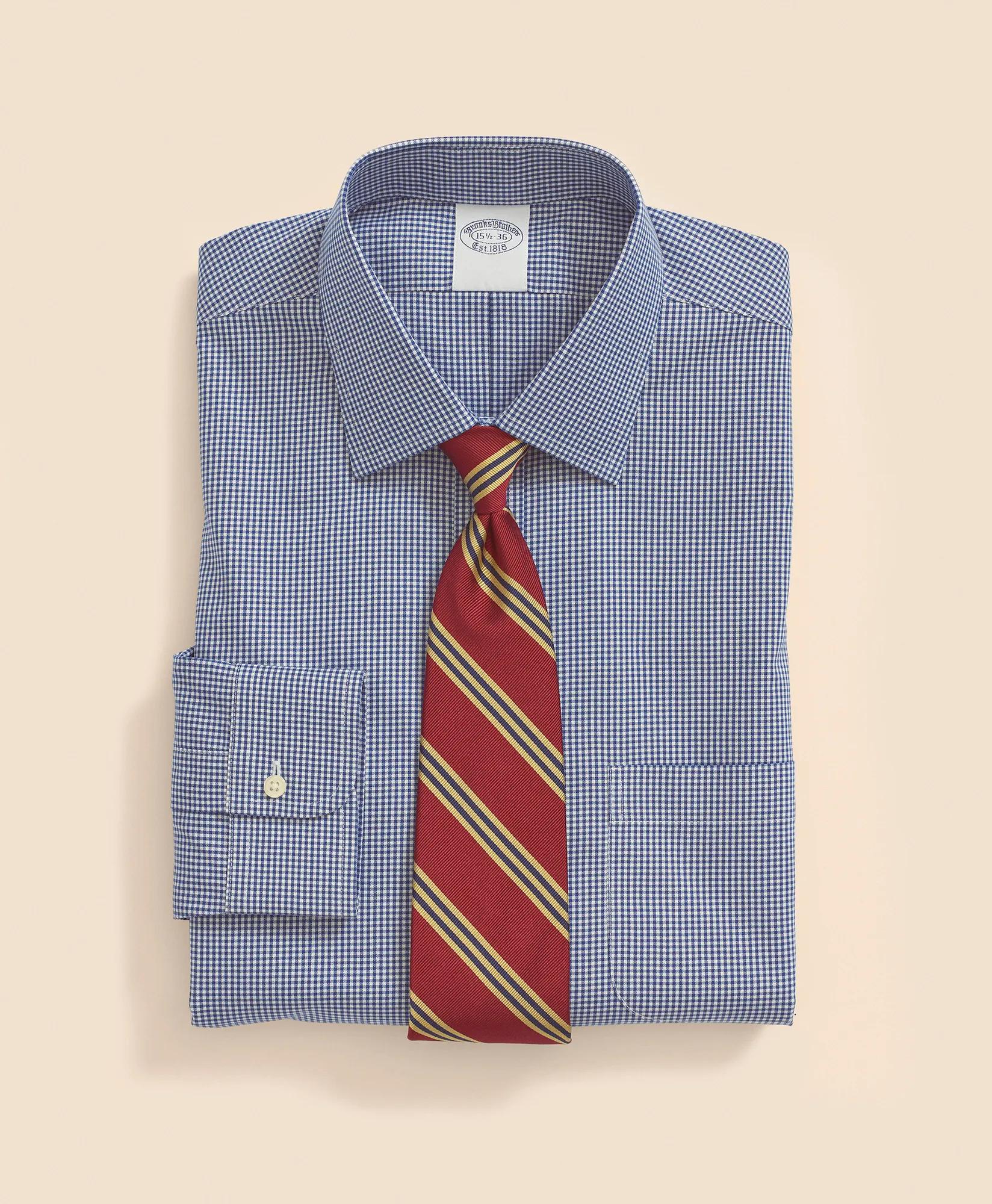 Big & Tall Stretch Supima Cotton Non-Iron Pinpoint Oxford Ainsley Collar, Gingham Dress Shirt