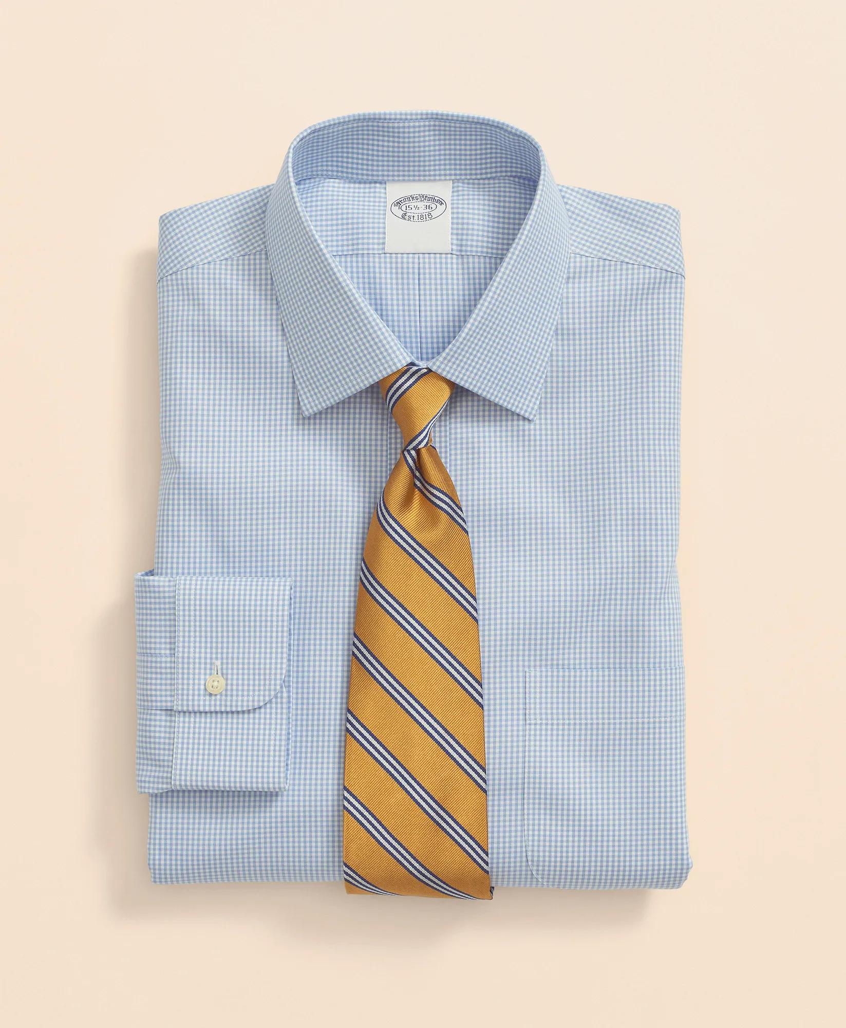 Big & Tall Stretch Supima Cotton Non-Iron Pinpoint Oxford Ainsley Collar, Gingham Dress Shirt