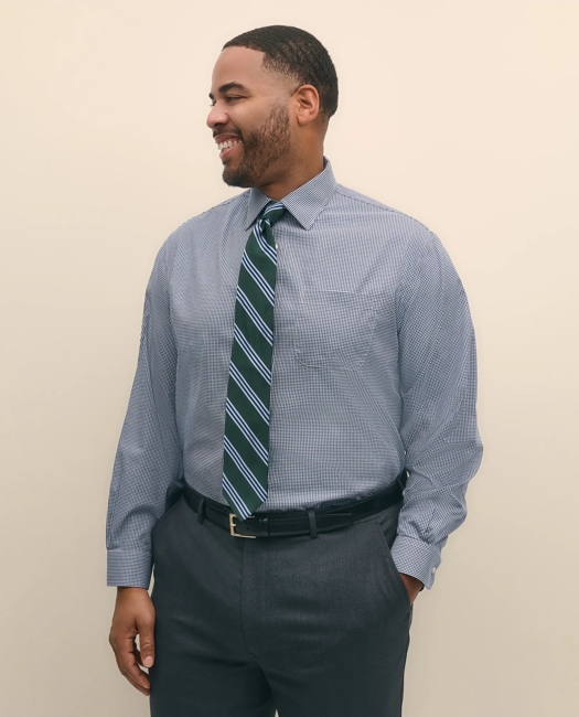Big & Tall Stretch Supima Cotton Non-Iron Pinpoint Oxford Ainsley Collar, Gingham Dress Shirt