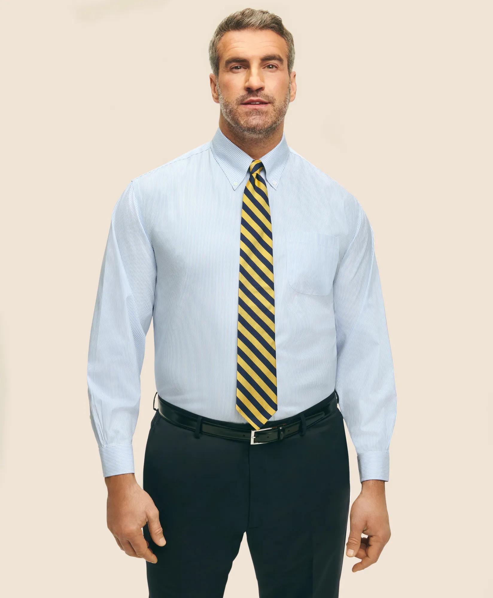 Big & Tall Stretch Supima Cotton Non-Iron Pinpoint Oxford Button-Down Collar, Candy Stripe Dress Shirt