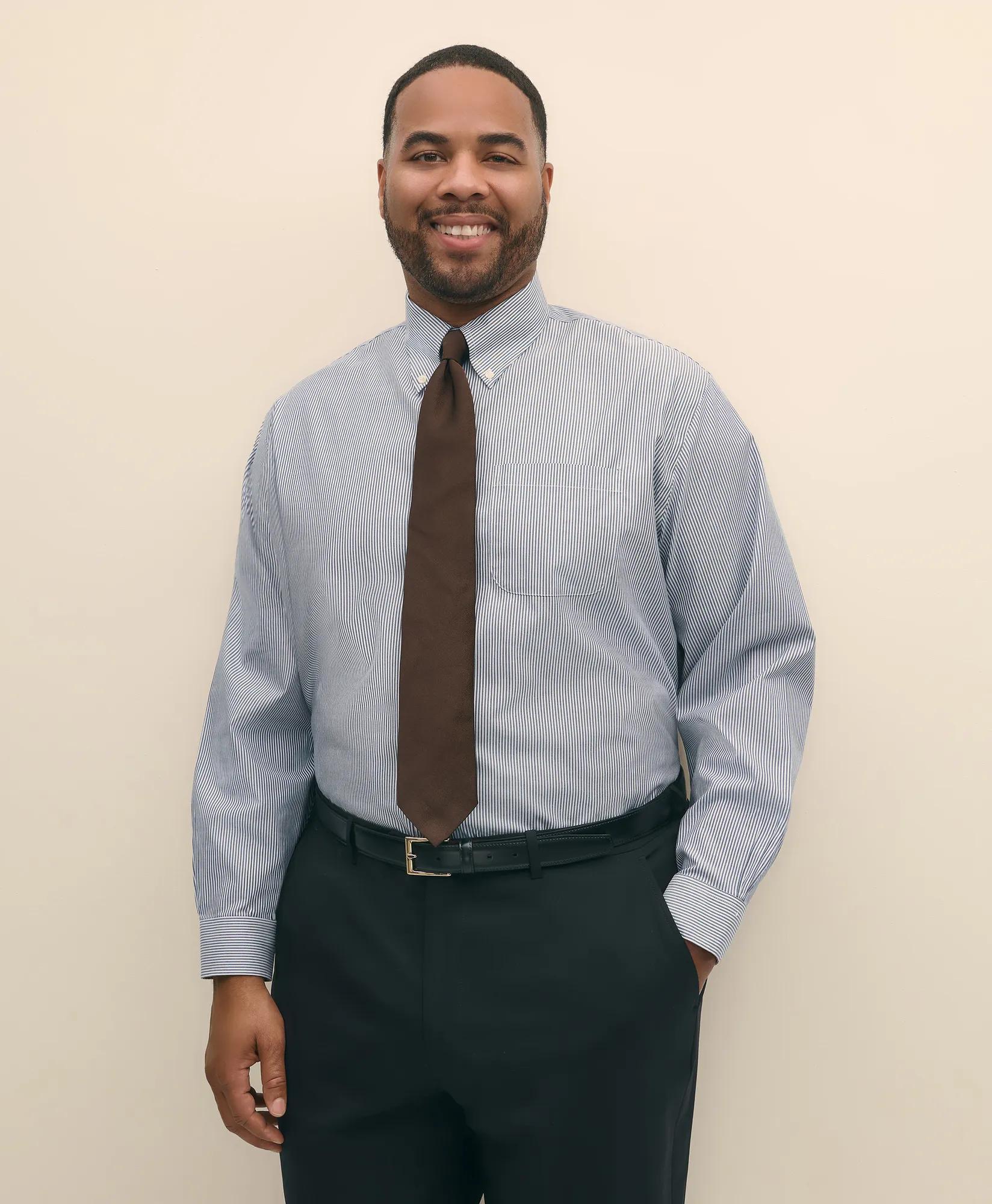 Big & Tall Stretch Supima Cotton Non-Iron Pinpoint Oxford Button-Down Collar, Candy Stripe Dress Shirt