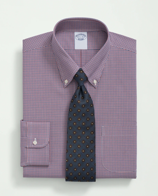 Big & Tall Stretch Supima Cotton Non-Iron Poplin Polo Button-Down Collar, Checked Dress Shirt