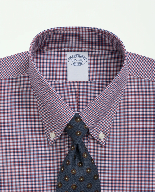 Big & Tall Stretch Supima Cotton Non-Iron Poplin Polo Button-Down Collar, Checked Dress Shirt