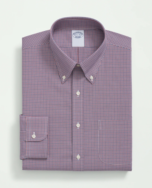 Big & Tall Stretch Supima Cotton Non-Iron Poplin Polo Button-Down Collar, Checked Dress Shirt