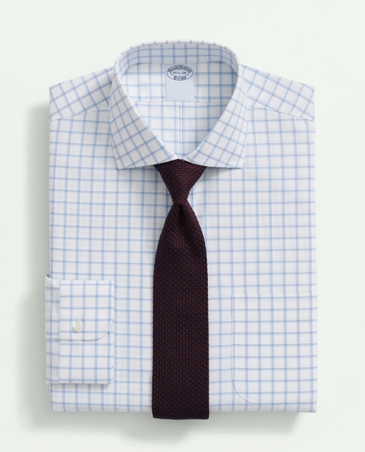 Big & Tall Stretch Supima Cotton Non-Iron Royal Oxford English Collar, Windowpane Dress Shirt