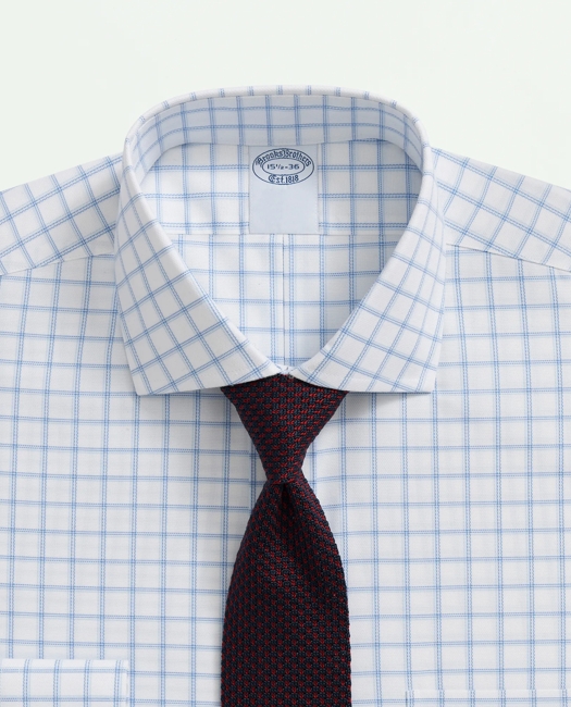 Big & Tall Stretch Supima Cotton Non-Iron Royal Oxford English Collar, Windowpane Dress Shirt
