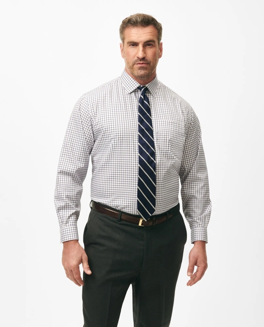 Big & Tall Stretch Supima Cotton Non-Iron Pinpoint Oxford Ainsley Collar, Ticking Check Dress Shirt