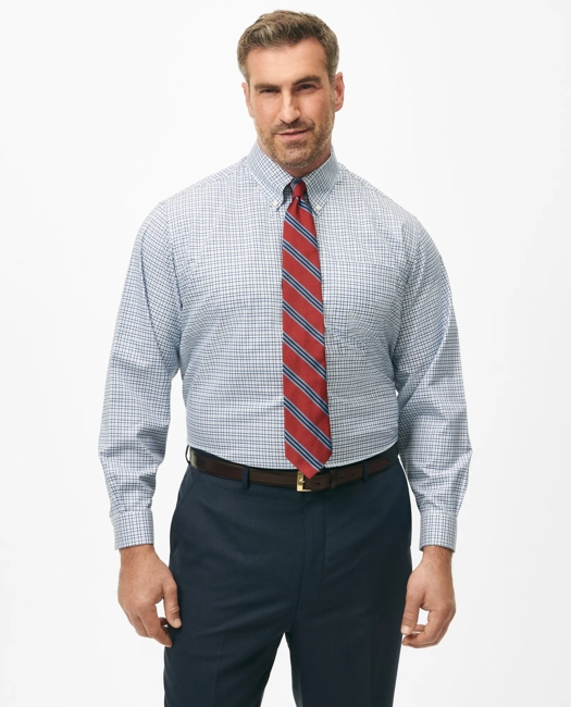Stretch Supima Cotton Non-Iron Twill Polo Button Down Collar, Bold Check Dress Shirt
