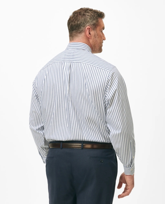 Big & Tall Stretch Supima Cotton Non-Iron Pinpoint Oxford Polo Button Down Collar, Ticking Stripe Dress Shirt