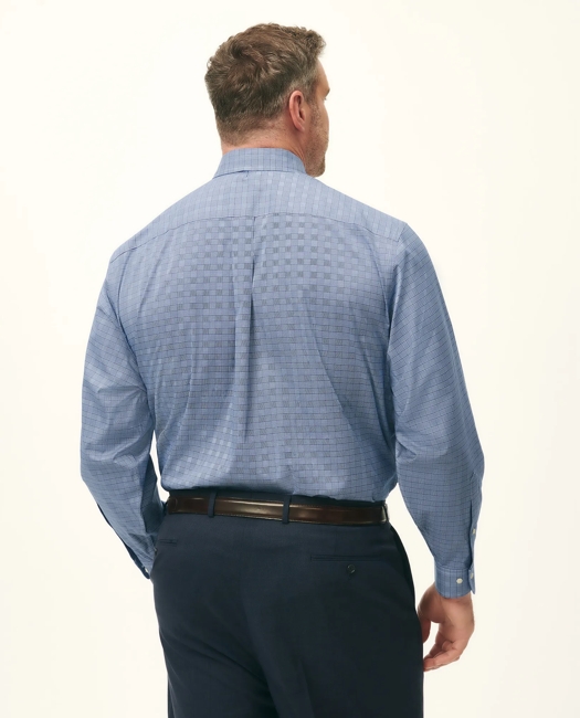 Big & Tall Stretch Supima Cotton Non-Iron Pinpoint Oxford Polo Button Down Collar, Glen Check Dress Shirt