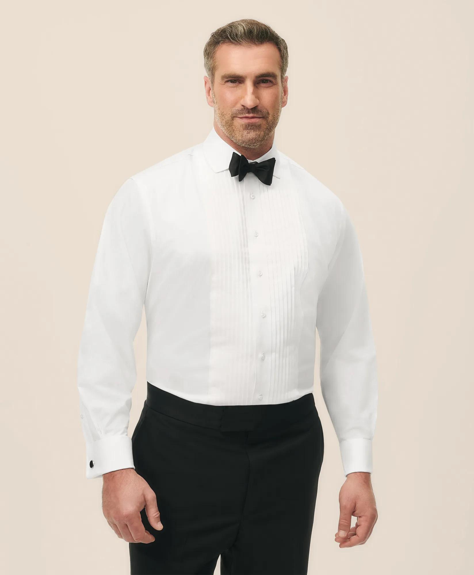 Big & Tall Supima Cotton Poplin Londoner Collar, 10-Pleat Tuxedo Shirt