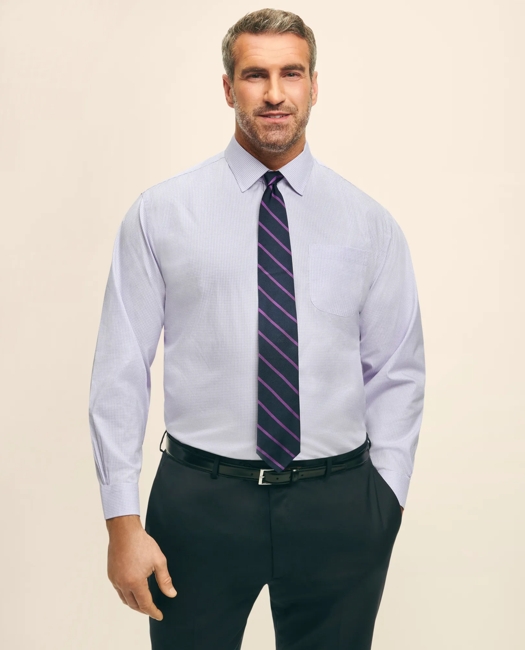 Big & Tall Stretch Supima Cotton Non-Iron Pinpoint Oxford Ainsley Collar, Gingham Dress Shirt