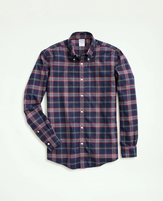 Big & Tall Stretch Supima Cotton Non-Iron Twill Polo Button-Down Collar Tartan Shirt