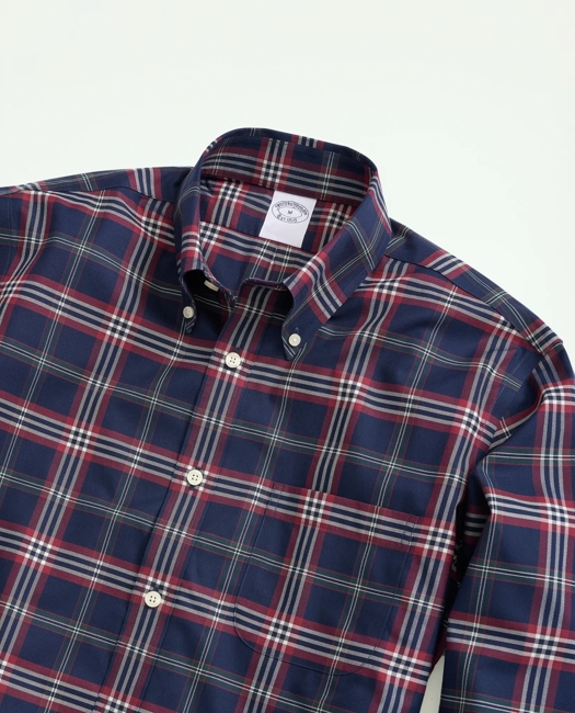 Big & Tall Stretch Supima Cotton Non-Iron Twill Polo Button-Down Collar Tartan Shirt