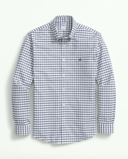 Big & Tall Stretch Non-Iron Oxford Polo Button Down Collar, Windowpane Shirt