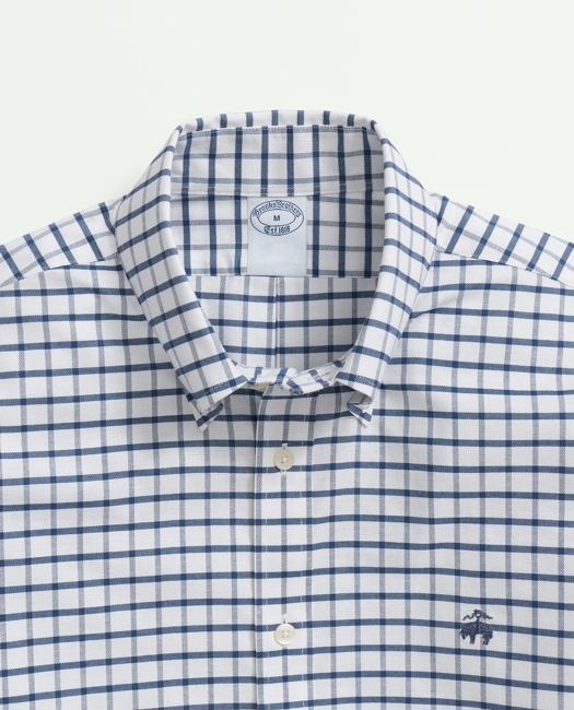 Big & Tall Stretch Non-Iron Oxford Polo Button Down Collar, Windowpane Shirt