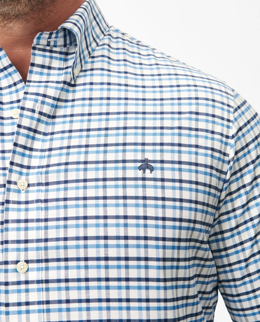 Big & Tall Stretch Cotton Non-Iron Oxford Polo Button Down Collar, Double Check Shirt