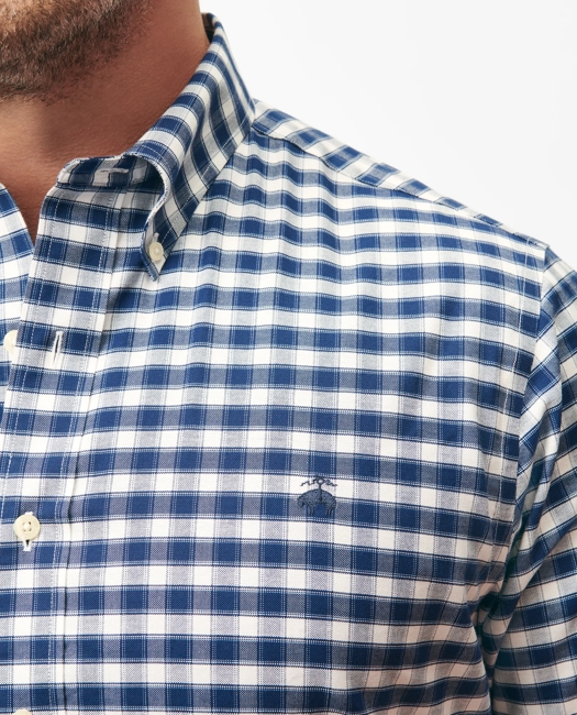 Big & Tall Stretch Cotton Non-Iron Oxford Polo Button Down Collar, Outline Check Shirt