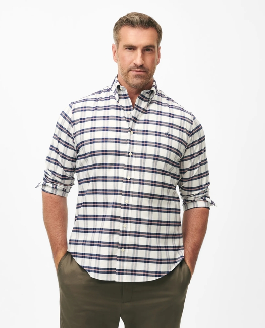 Big & Tall Stretch Cotton Non-Iron Oxford Polo Button Down Collar, Bold Check Shirt