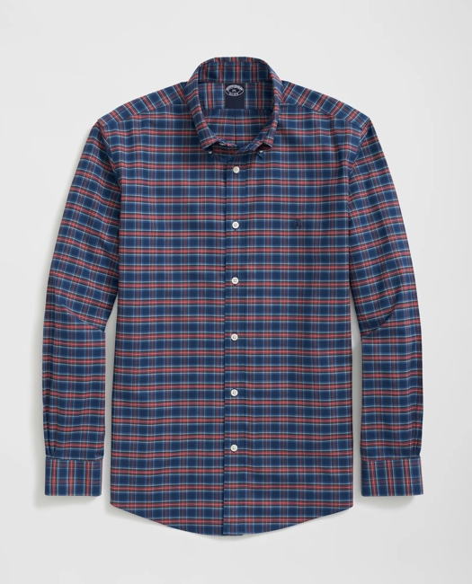 Big & Tall Stretch Cotton Non-Iron Oxford Polo Button Down Collar, Tartan Shirt