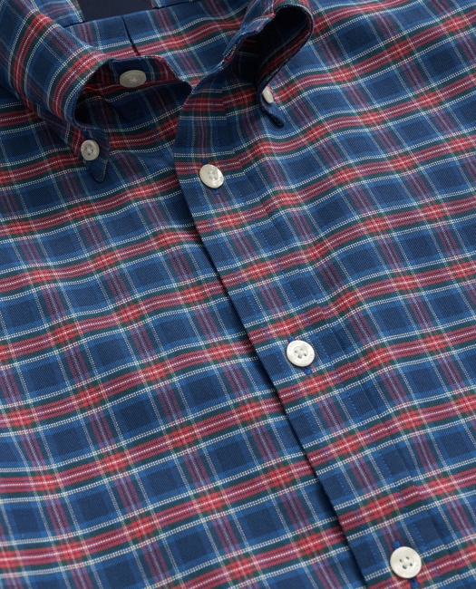 Big & Tall Stretch Cotton Non-Iron Oxford Polo Button Down Collar, Tartan Shirt