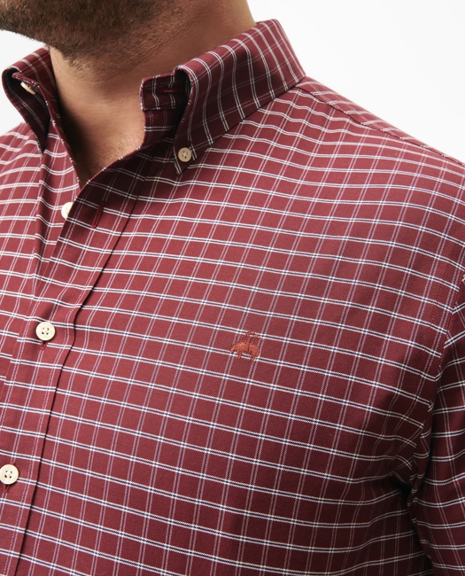 Big & Tall Stretch Cotton Non-Iron Oxford Polo Button Down Collar, Windowpane Shirt
