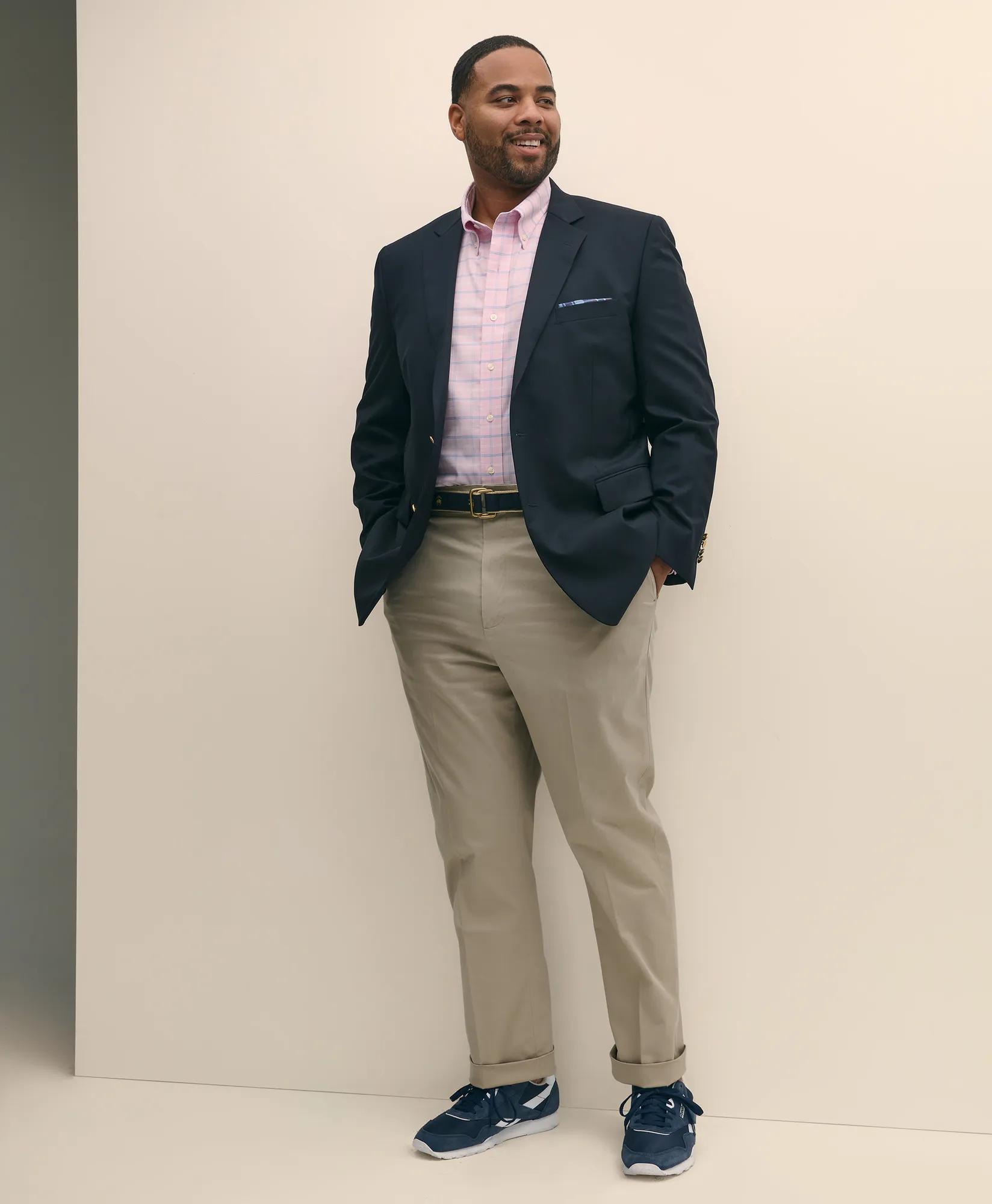 Big & Tall Stretch Cotton Non-Iron Oxford Polo Button Down Collar, Windowpane Shirt