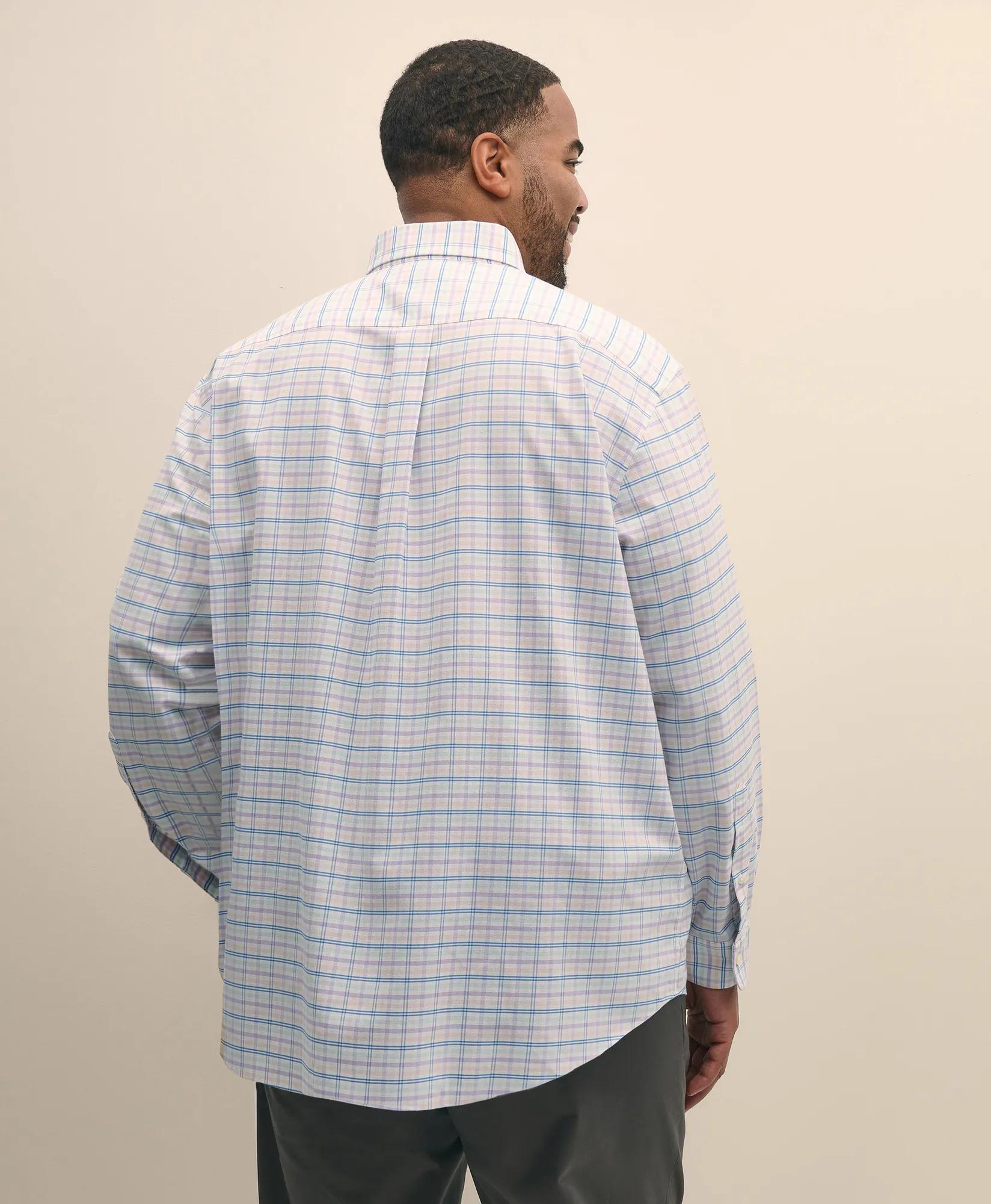 Big & Tall Stretch Cotton Non-Iron Oxford Polo Button Down Collar, Multi Check Shirt