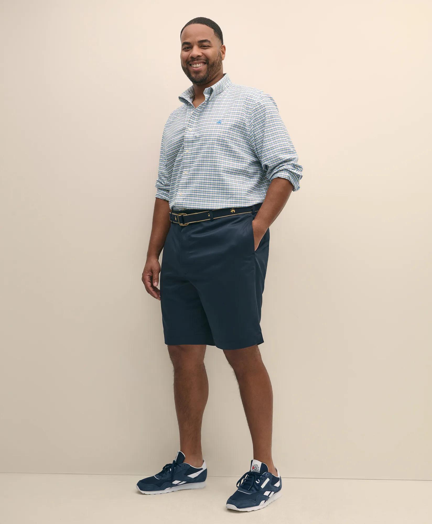 Big & Tall Stretch Cotton Non-Iron Oxford Polo Button Down Collar, Checked Shirt