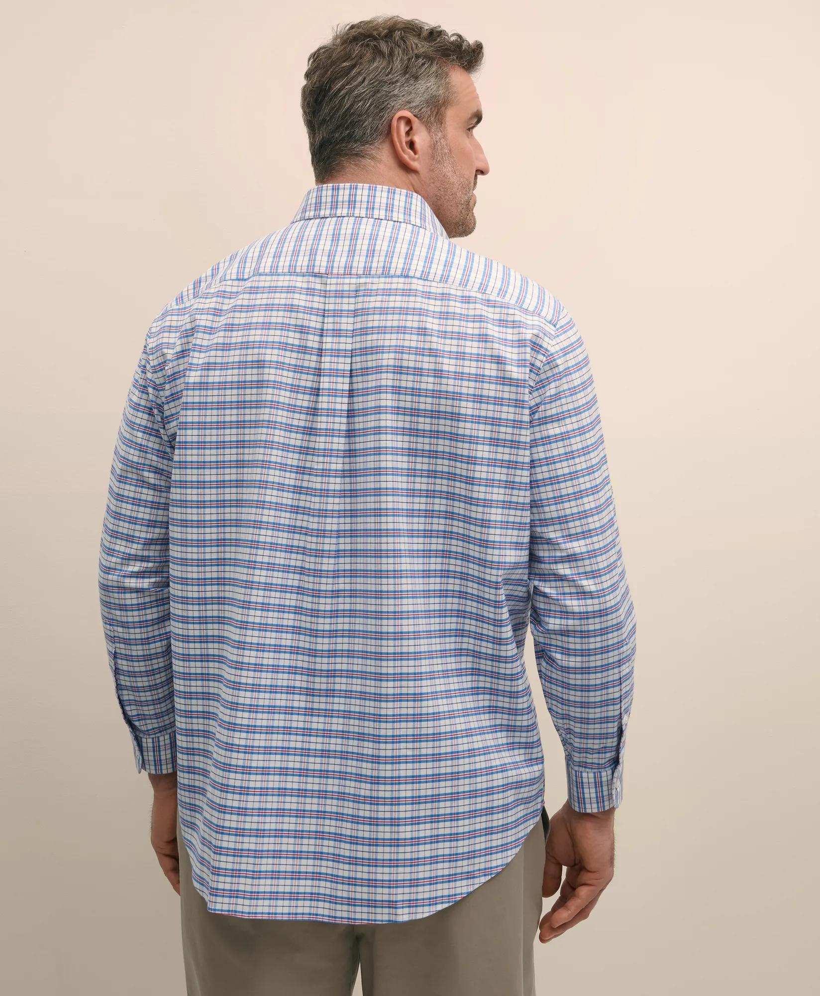 Big & Tall Stretch Cotton Non-Iron Oxford Polo Button Down Collar, Checked Shirt