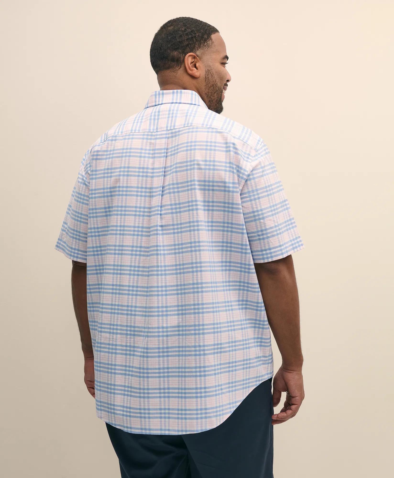 Big & Tall Stretch Cotton Non-Iron Oxford Polo Button Down Collar, Bold Check Short-Sleeve Shirt