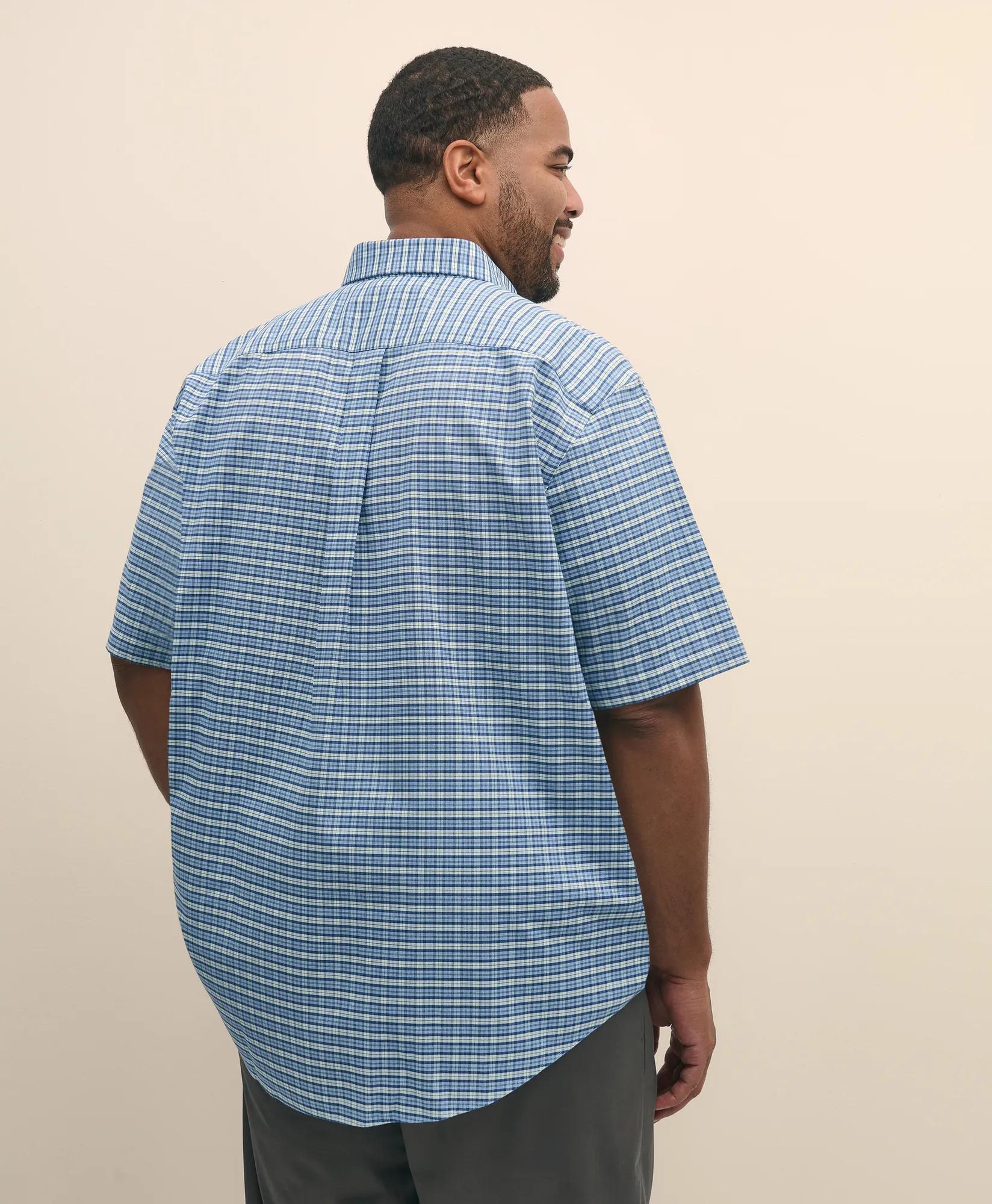 Big & Tall Stretch Cotton Non-Iron Oxford Polo Button Down Collar, Tartan Short-Sleeve Shirt
