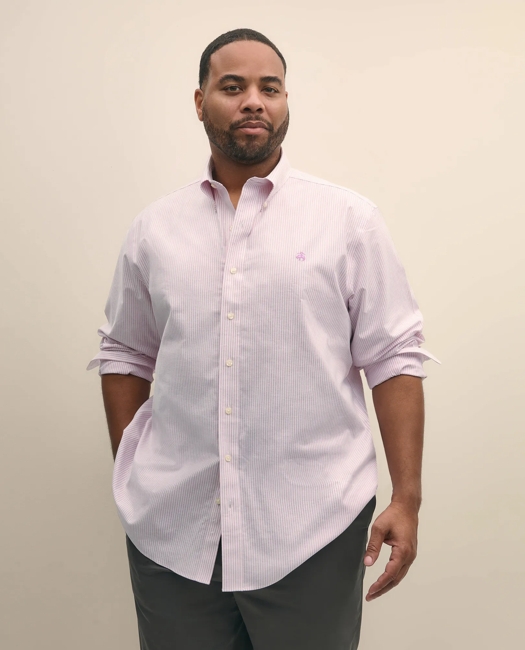 Big & Tall Stretch Cotton Non-Iron Oxford Polo Button Down Collar, Candy Stripe Shirt