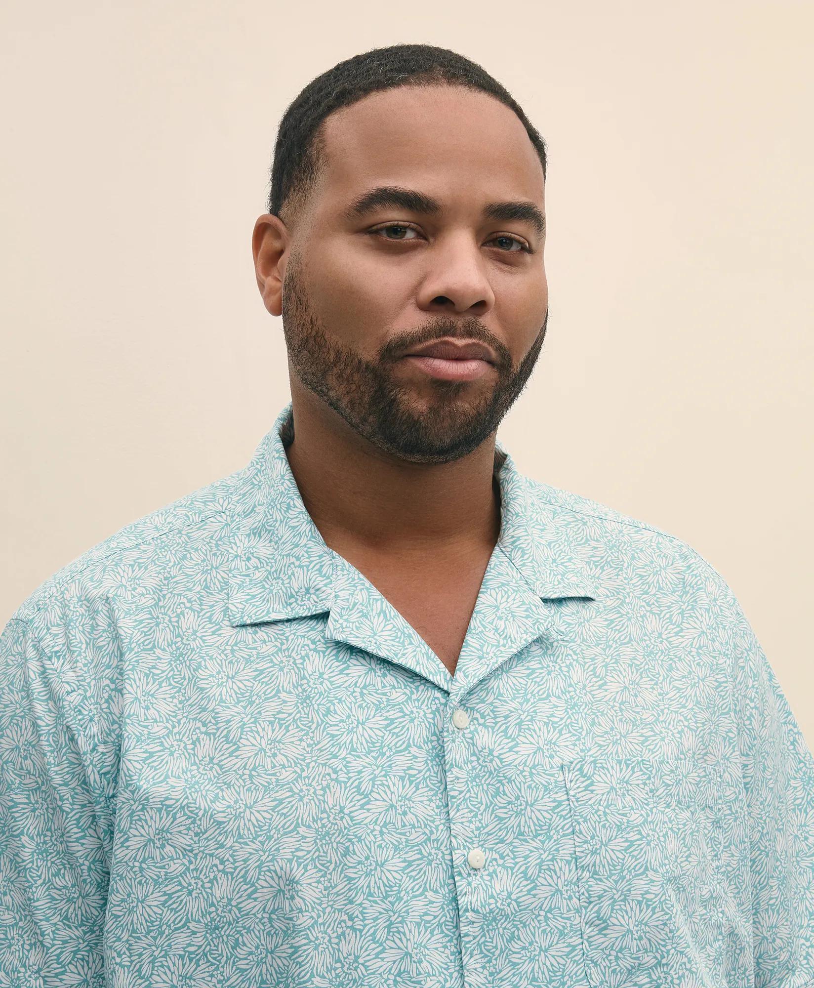Big & Tall Linen Short Sleeve Camp Collar Shirt In Leaf Print