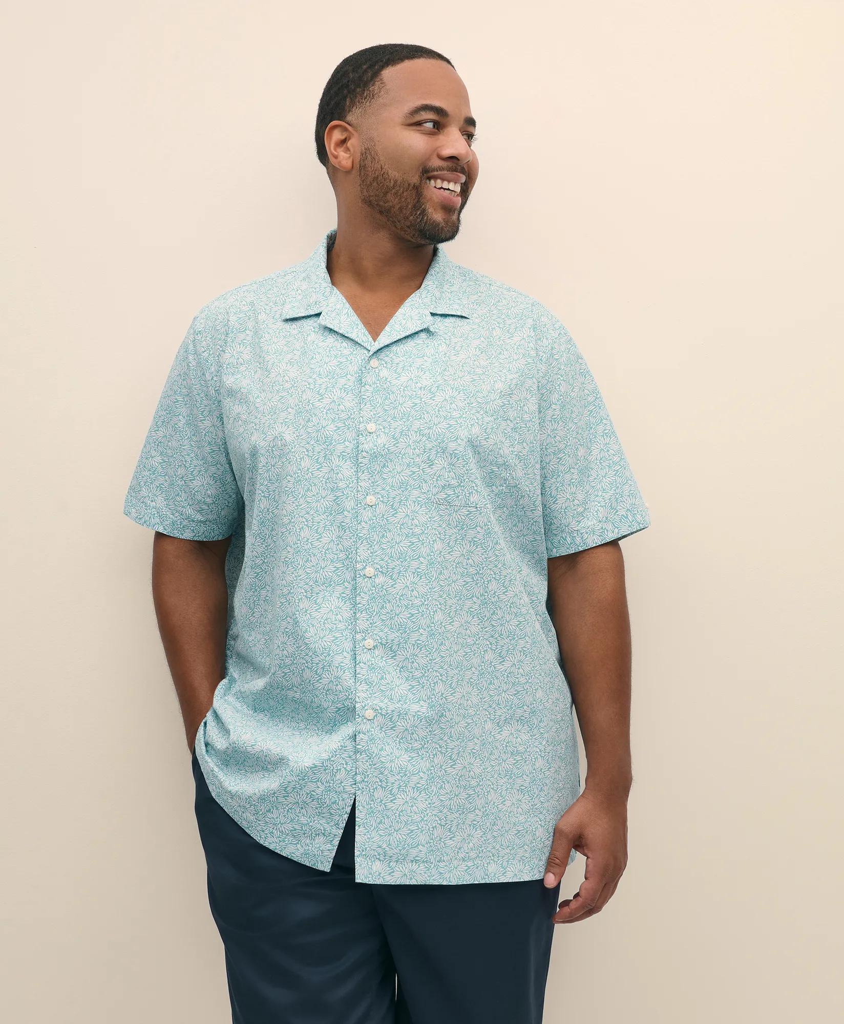 Big & Tall Linen Short Sleeve Camp Collar Shirt In Leaf Print