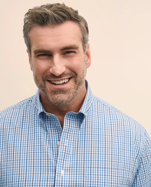 Big & Tall Stretch Cotton Non-Iron Polo Button Down Collar, Gingham Shirt